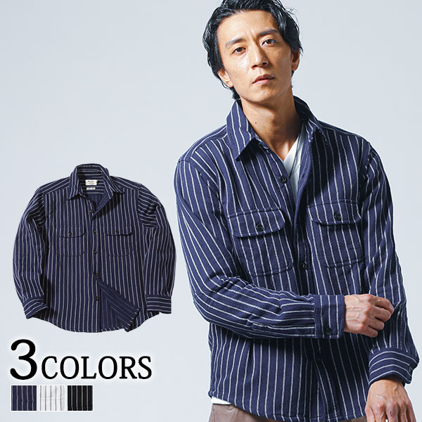シャツジャケット ワークシャツ 厚手 綿100 綿100% エルボーパッチ シャツ メンズ トップス 裏起毛 ストライプ ストライプシャツ ヘビーウェイト 長袖 秋 秋服 40代 50代 メンズファッション 長袖シャツ 襟シャツ カジュアルシャツ シャツ 冬服