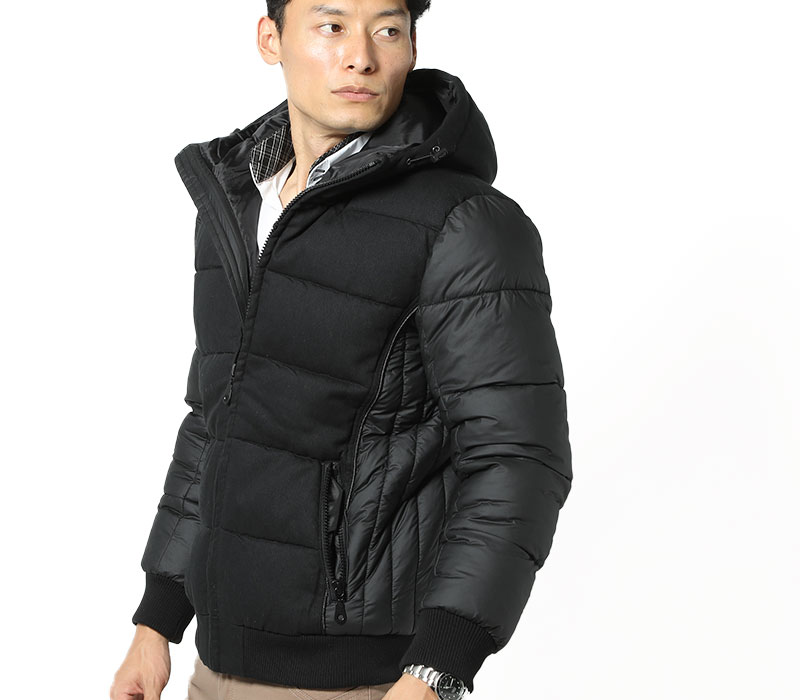 ジャケット 秋冬 メンズ 40代 メンズスタイル異素材切り替えフード付き中綿ジャケット メンズ 中綿ジャケット 切替 切替 30代 ファッション 50代 Menz Style ファッション シンプル アウター