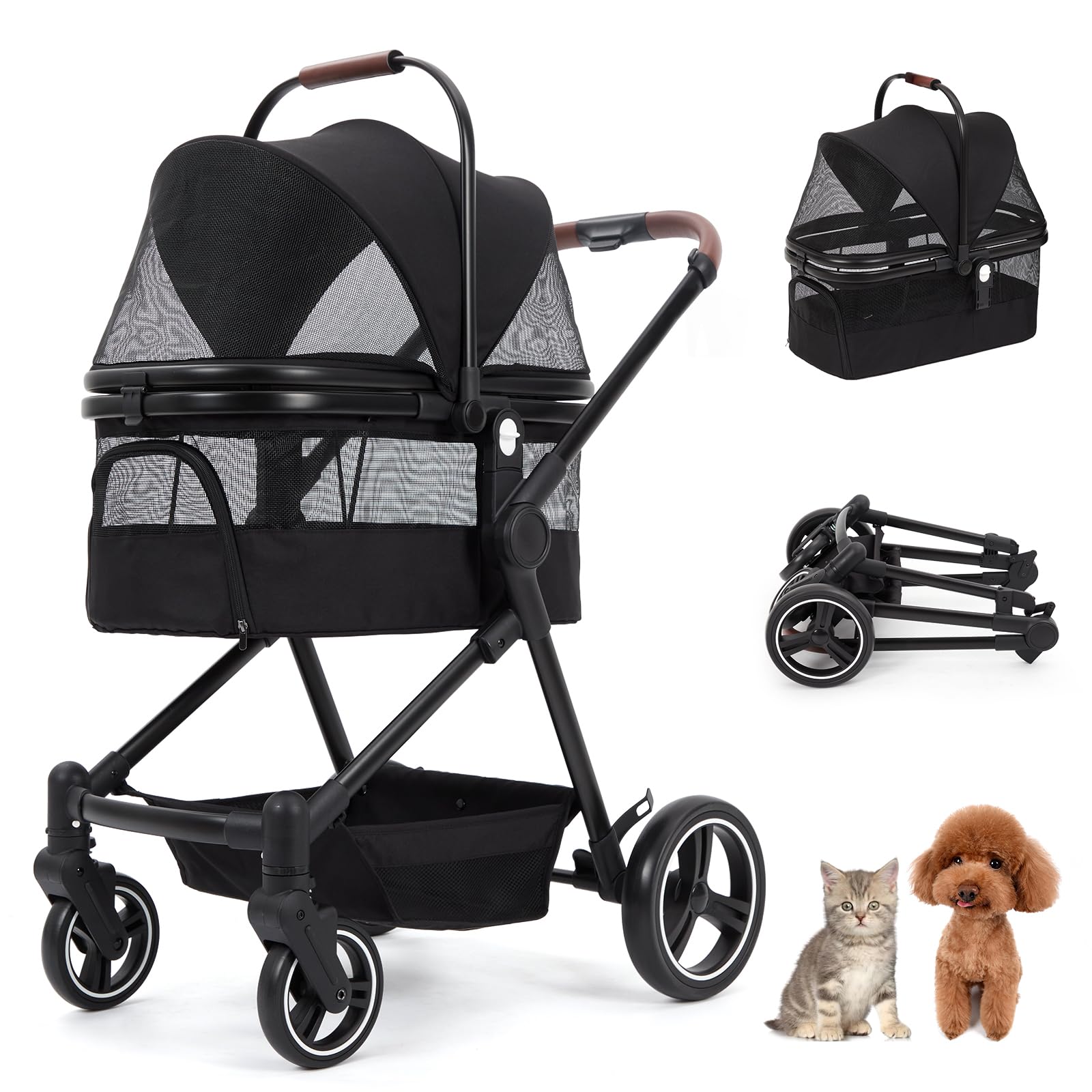 【500円オフクーポン配布中】ペットカート 犬用ベビーカー 分離型 犬 カート 猫 ペット バギー 取り外し可能 ワンタッチ 折りたたみ可能 ドックカート 前輪360°回転 軽量 コンパクト 手提げ かごバッグ 耐荷重20Kg 後輪ブレーキ付 飛び出し防止
