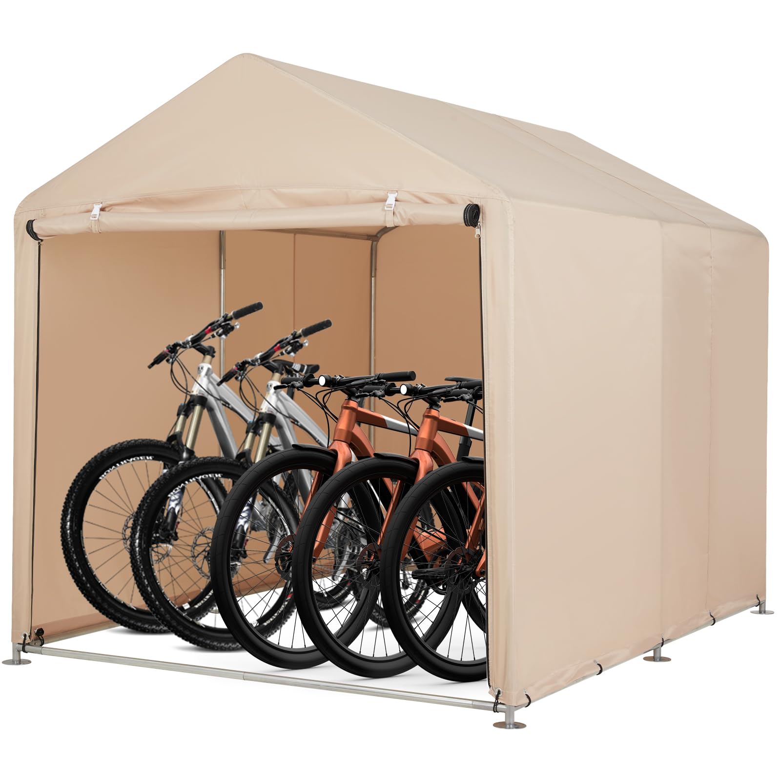 サイクルハウス ガレージ 頑丈 420D 防水 1～2台用 サイクルポート 自転車テント 収納 梅雨対策 三角屋根 カーキ色