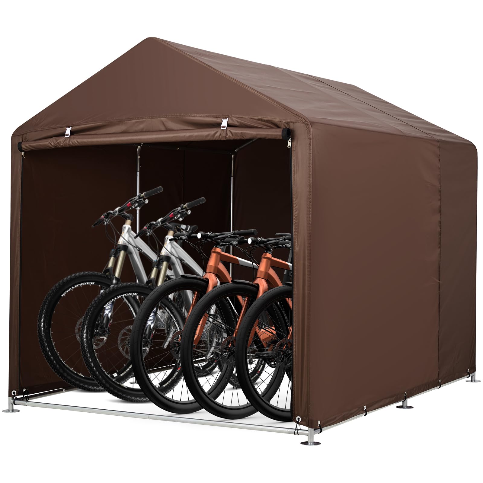 【2100円クーポン発行+送料無料】サイクルハウス ガレージ 頑丈 420D 防水 1~2台用 サイクルポート 自転車テント 収納 梅雨対策 三角屋根 ブラウン|MerakiHaven