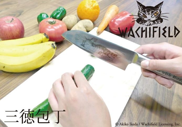 【レビュー投稿で次回使えるクーポンプレゼント中！】東亜金属 猫のダヤン 月に乾杯 オール ステンレス 三徳包丁 480-101 シルバー 刃渡り 約17cm画像