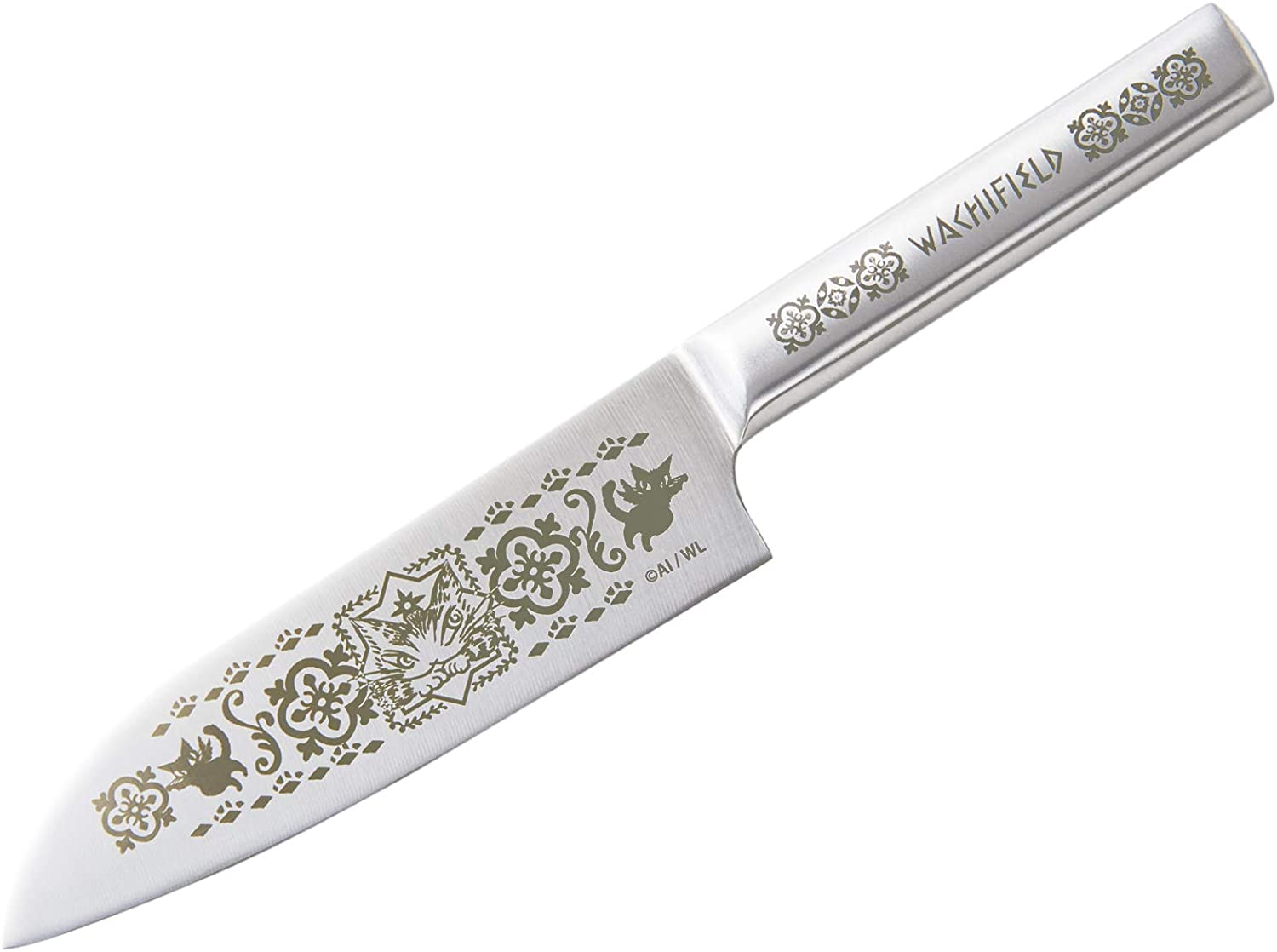 【レビュー投稿で次回使えるクーポンプレゼント中！】東亜金属 猫のダヤン オール ステンレス 三徳包丁 エスパーニャ 480-102 シルバー わちふぃーるど画像