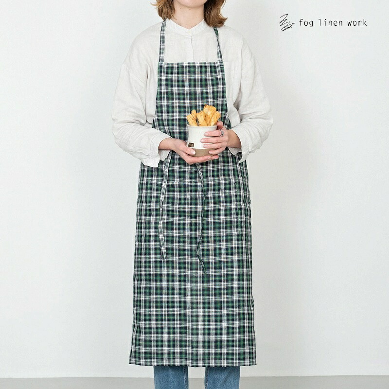 fog linen work エプロン フォグリネンワーク リネン フルエプロン ローガン グリーン チェック LKA004-TC23 fog フォグ エプロン かわいい シンプル ナチュラル 前掛け リネン リネン100％ 麻 無地 布 ナチュラル おしゃれ 北欧 【送料無料】