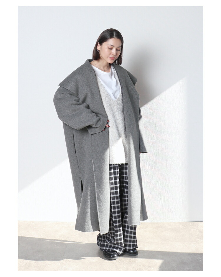 ハーフハンドメイド ロングコート ※12月8日20時グレー・ダークネイビー