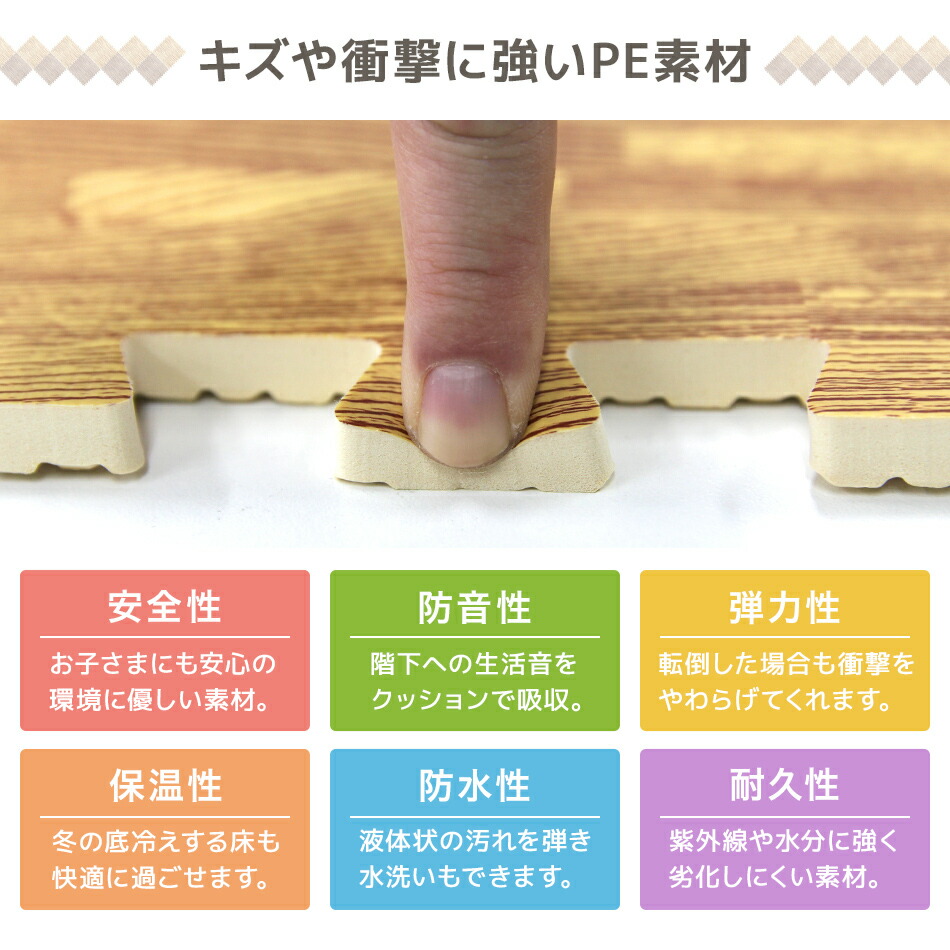 10 Offクーポン配布中 64枚 ジョイント 安心のノンホル おしゃれ 赤ちゃん 大判 60cm ジョイントマット 木目 12畳 サイドパーツ付 おしゃれ 北欧 木目調 64枚 ジョイント マット Pe 赤ちゃん プレイマット フロアマット 防音 床暖房対応 Mermont 送料無料