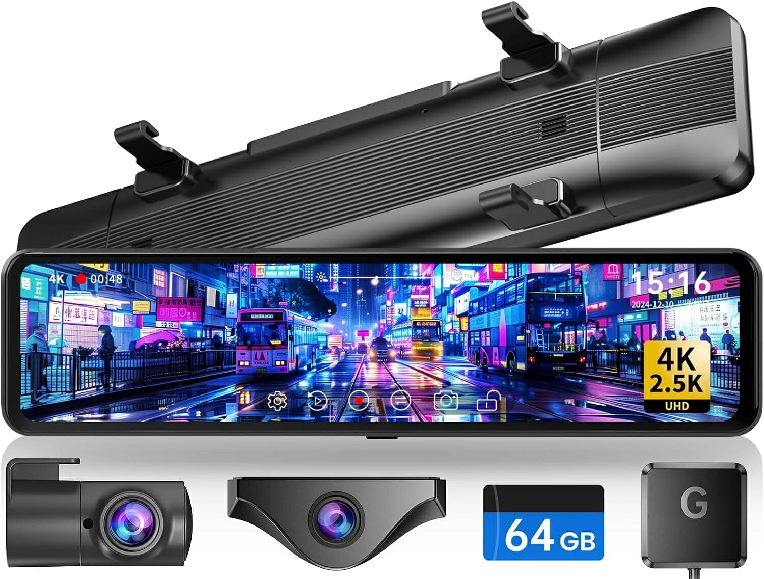 Changer ドライブレコーダー ミラー型 2026 最新 2026年進化 ミラー型ドライブレコーダー 前後 4K 2.5K ズーム機能 11インチ 分離型 分離式 GPS搭載 Type-C 電源 バック連動 24時間 駐車監視 フロントカメラ 360&deg;回転可 64GBメモリカード付属 ミラードライブレコーダー｜Merrill７２６