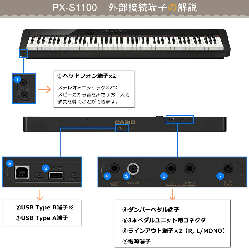 カシオ PX-S1100 WE ホワイト PX-S1000後継 「テーブル型スタンド＋