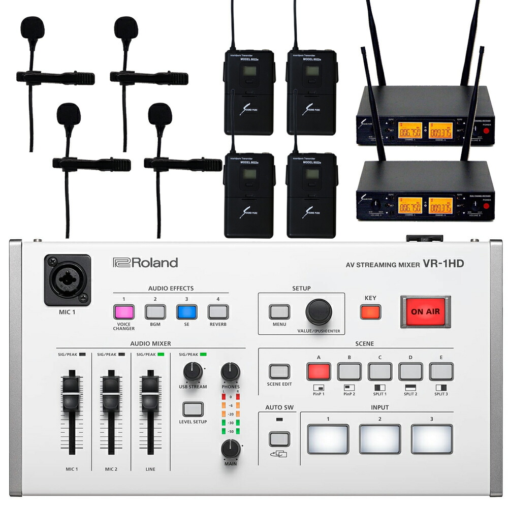 楽天市場 送料無料 Web会議 インターネット生放送に Roland ビデオミキサー Vr 1hd ワイヤレスピンマイク4個セット 楽器のことならメリーネット