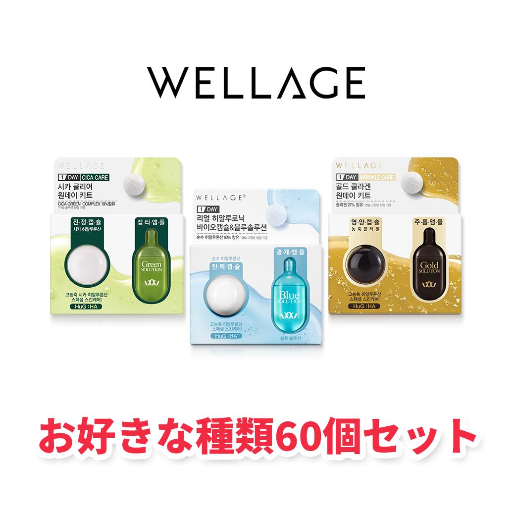 Wellage ウェラージュ 1 1 One Day Kit 60個セット 60回分 ワンデイキット ヒアルロン酸 マスク スキンケア 美容液 毛穴 保湿 韓国 コスメ 化粧水 おすすめ パック 正規品 美肌 スキンケア 水光 鎮静 シカアンプル Monsta X ヒョウンウォン お得 Sale まとめ買い