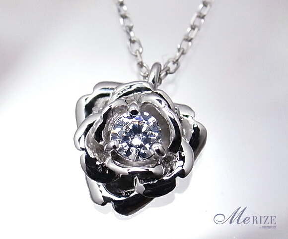 一粒 天然 ダイヤ 0.1ct ネックレス ローズ プラチナ pt900 K18 ゴールド各色 ペンダント レディース ダイヤモンド 0.1カラット 18K 18金 ホワイト イエロー ピンク YG WG PG ボール チェーン 40cm 45cm 薔薇 花 フラワー ギフト 4月誕生石 品質保証書付｜Me RIZE