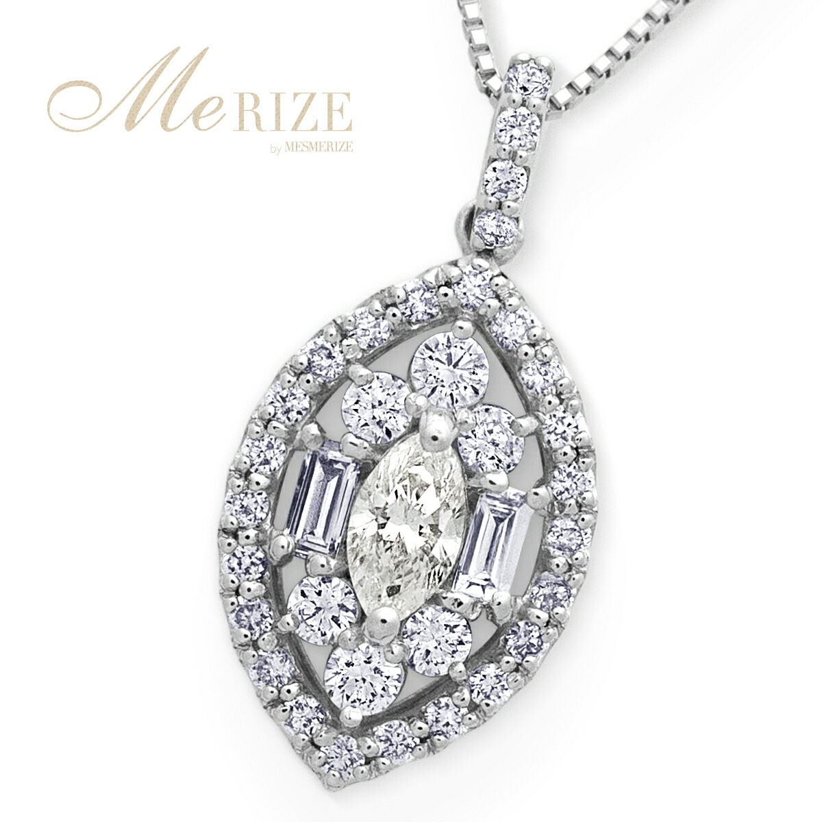 天然ダイヤモンド 0.45ct マーキス シェイプ パヴェ ネックレス バケットカット, ラウンド ミックスカット プラチナ pt900 K18 ゴールド各色 （WG/YG/PG）花 ペンダント ダイヤ 0.45カラット 18金 ベネチアンチェーン 45cm 4月誕生石 ブライダル 品質保証書付