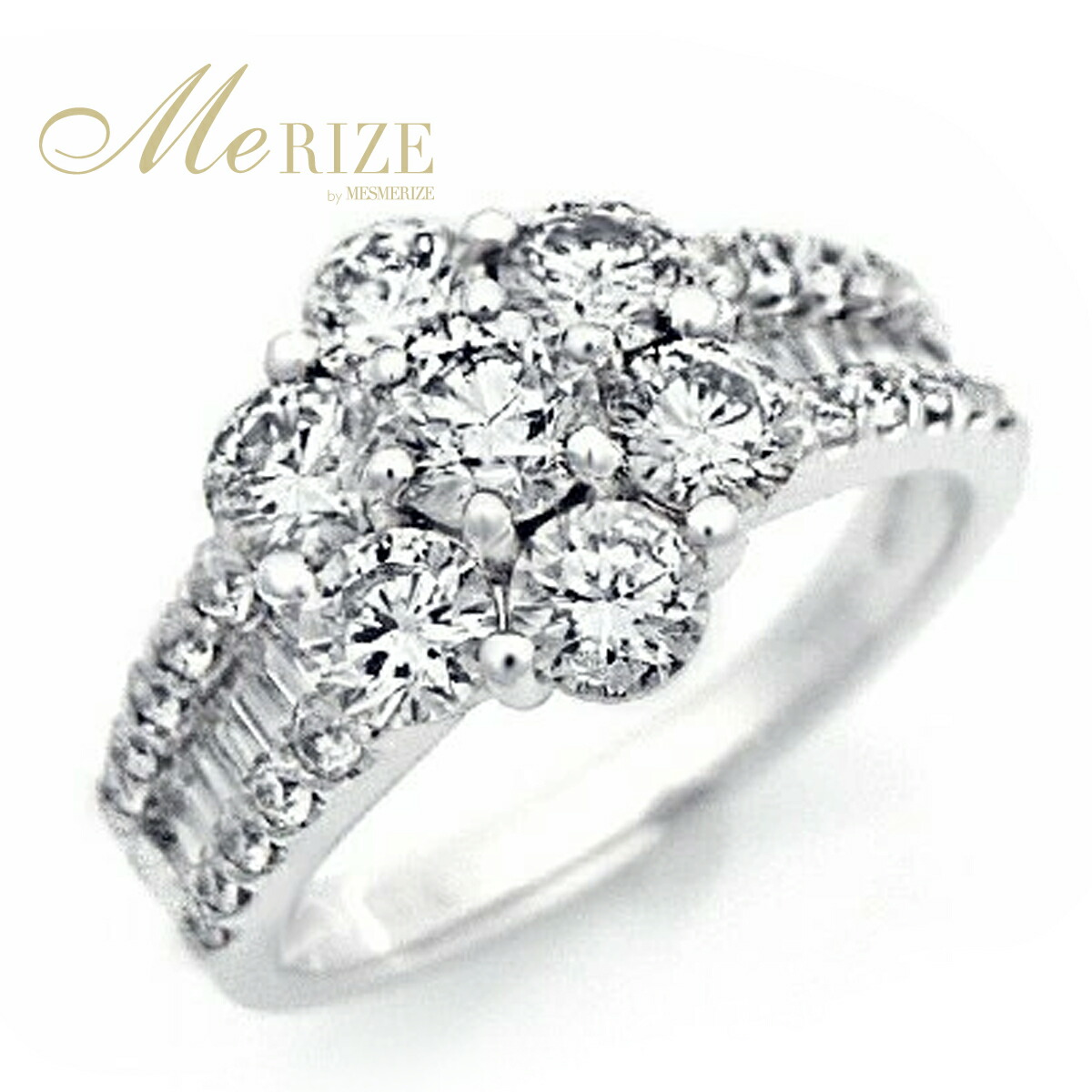 天然 ダイヤ 2.0ct up フラワー 花 パヴェ リング 幅広 11.1mm プラチナ pt950 pt900 K18 ゴールド各色 指輪 バケット & ラウンド コンビ ダイヤモンド 贅沢 豪華 2カラット 18金 18K ホワイト イエロー ピンク YG WG PG エンゲージ ブライダル エタニティ 品質保証書付|Me RIZE