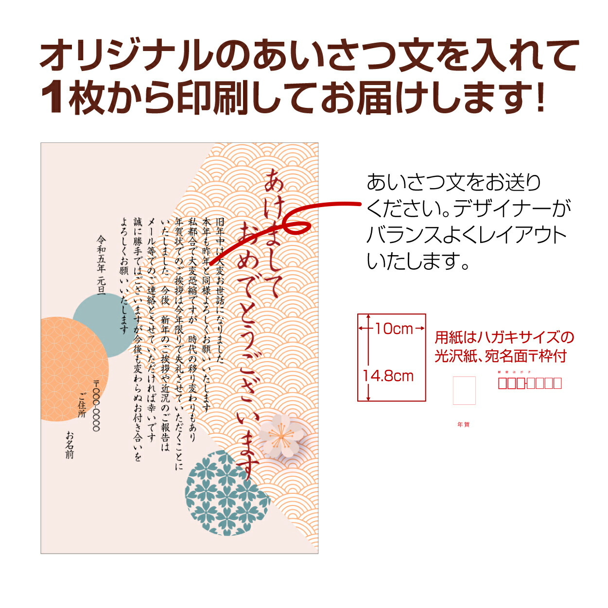 あなたのあいさつ文を入れて1枚から印刷ok 終活年賀状 最後の年賀状 終活 デザインカード 年賀はがき オリジナル