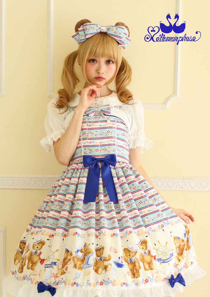 Metamorphose ブランド ワンピース 黄色 Lolita ロリィタ サックス マリンくま Jsk ドレス ロリータファッション 可愛い 甘ロリ 公式 夏 水兵さん インスタ映え おしゃれ Sale 30 Off メタモルフォーゼ Marineくまちゃん バッスルジャンパースカート