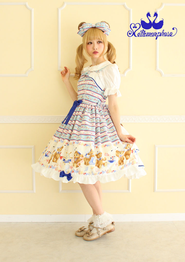 マリンくま Jsk Metamorphose ロリータファッション ワンピース ブランド 黄色 公式 Lolita ロリィタ Marineくまちゃん 甘ロリ ドレス 夏 水兵さん 可愛い インスタ映え おしゃれ Sale 30 Off メタモルフォーゼ Marineくまちゃん バッスルジャンパー