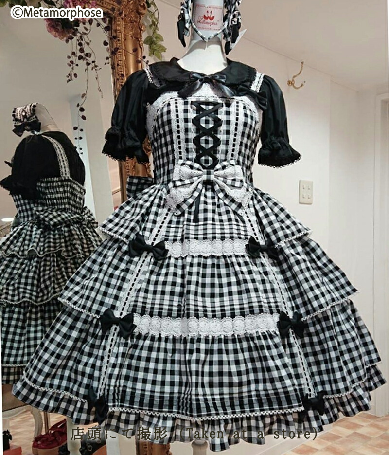 予約中 の Basic Jsk Metamorphose ブランド 公式 Lolita ワンピース ドレス 甘ロリ クラシカル クラロリ 赤 レッド 黒 3段 三段 可愛い インスタ映え おしゃれ 夏 メタモルフォーゼ ３段フリルジャンパースカート スカラップレース ギンガム