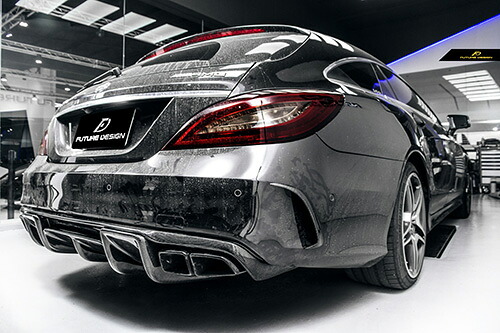 【FUTURE DESIGN】BENZ メルセデス・ベンツ CLS-Class S218 シューティングブレイク 後期車 AMGリアバンパー用カナード スポイラー 本物DryCarbon ドライカーボン エアロ カスタム