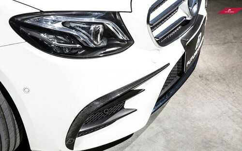【FUTURE DESIGN】BENZ メルセデス・ベンツ Eクラス W213 セダン・S213 ワゴン AMGバンパー用フロント カナード スプリッター E200 E250 E300 E400 E43 本物DryCarbon ドライカーボン｜METEO　店