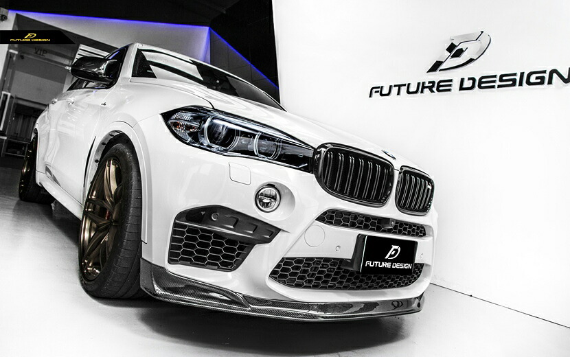 【ストライプ】フルカーボンファイバーフロントバンパーあごリップ F85 F86 リアル X5M X6M 2014-2019 に対応 (Color 