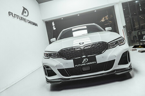 【FUTURE DESIGN】BMW 3シリーズ G20 G21 M-TECH Mスポーツ フロントバンパー用リップスポイラー 3点 本物DryCarbon ドライカーボン パフォーマンス カスタム エアロ D