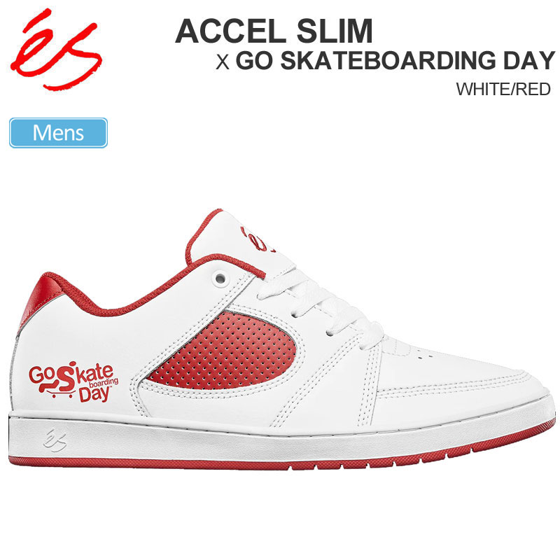 エス 'es スニーカー スケートシューズ メンズ アクセルスリム ACCEL SLIM × GO SKATEBOARDING DAY ホワイト レッド 2023AW 23FALL snk【靴】2309trip