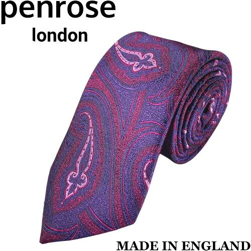 【新品／未使用】イギリス製Penrose london　ペンローズ ロンドンシルク ネクタイ ビッグペイズリー柄 総柄ダークパープル系　紫 赤 桃 黒 PN102ワインレッド ピンク ブラックリッチな光沢感｜ブランド販売 MEVIUS店 13,728円