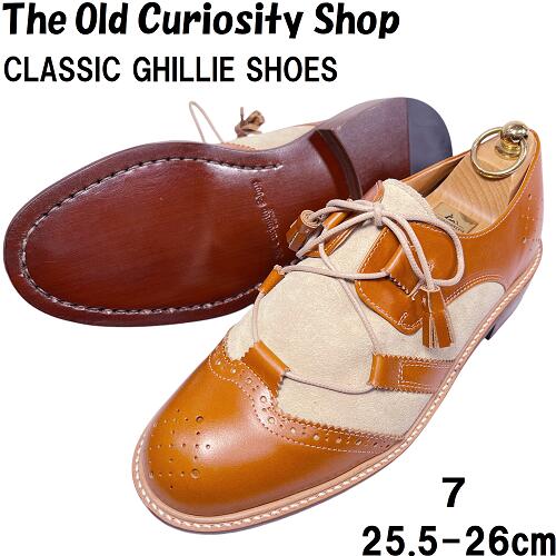 【新品／未使用】The Old Curiosity Shop オールドキュリオシティショップCLASSIC GHILLIE SHOESクラシックギリ&mdash;シューズUK7　25.5cm～26cmレザー&times;スエード　茶 ブラウン ベージュ 革底 レザーソール 革靴ジョンムーア DAITA KIMURA｜ブランド販売 MEVIUS店