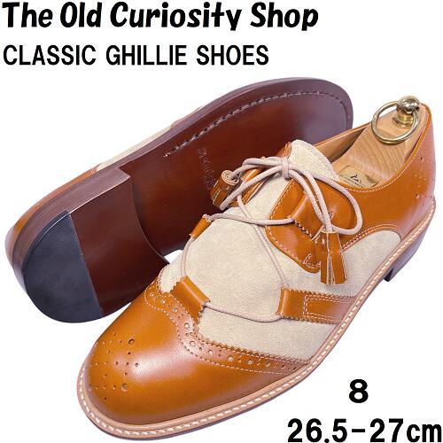 【新品/未使用】The Old Curiosity Shop オールドキュリオシティショップCLASSIC GHILLIE SHOESクラシックギリ—シューズUK8 26.5cm~27cmレザー×スエード 茶 ブラウン ベージュ 革底 レザーソール 革靴ジョンムーア DAITA KIMURA|ブランド販売 MEVIUS店