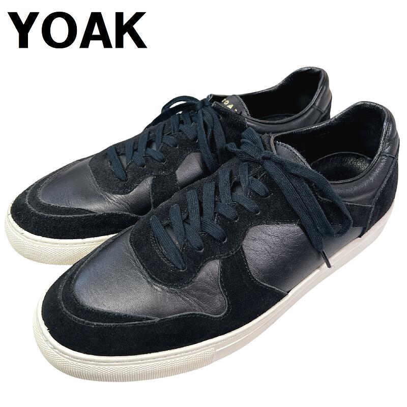 【中古】YOAK ULYSE ヨーク ユリスレザースニーカー 黒いこと 黒 42 27糎～28糎日本製 スエードクロス二人組 ホワイトソール