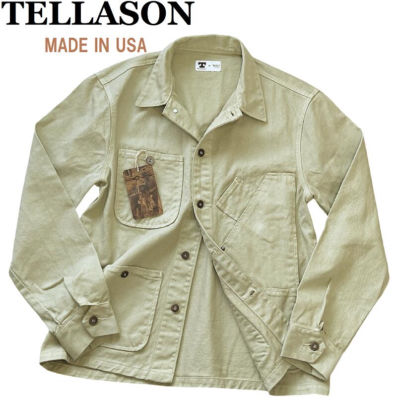 【新品／未当てはめる】TELLASON テラソン 取りまかなう櫂 細工物上衣M ペパーミント 緑であることベージュ系 綿織物帆布 USA製 亜米利加製 メンズ 日月冬
