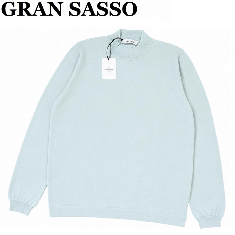 【新品／未当てはめる】GRAN SASSO グランサッソ12G モックネック 綿織物編み物 50 Lともし火青色 綿織物 イタリア製 烏兎冬