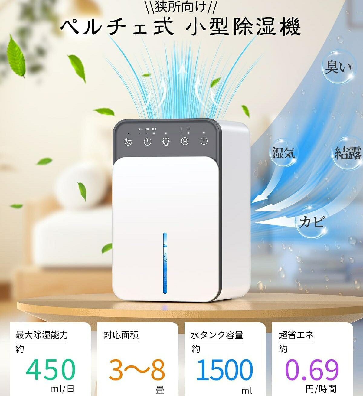【2026新版 1500ml】除湿機 小型 除湿器 ぺルチェ式 じょしつき 部屋 除湿 乾燥 強力除湿 3つモード スリップモード 7色ナイトランプ 満水自動停止 コンパクト 省エネ 湿気取り 湿気対策 梅雨対策 クローゼット 寝室 部屋 一人暮らし PSE認証済|メイトルシー