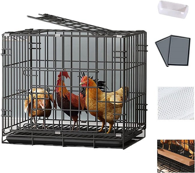 ペットゲート鶏用ケージ大型鶏かご鶏小屋家庭用飼育ケージ家禽用ケージ鶏舎水入れ餌入れトレー付き天井扉掃除しやすい通気性組み立て簡単3サイズブラック