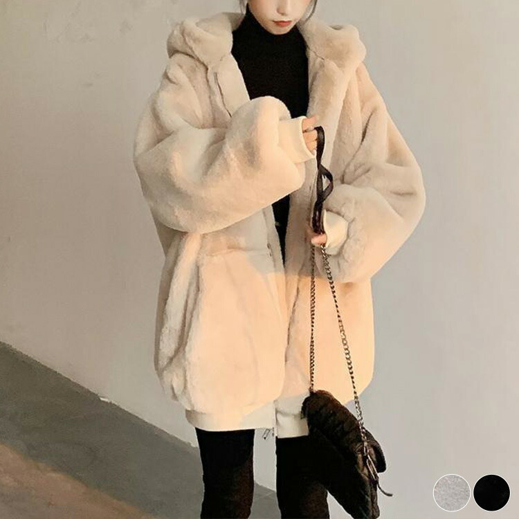 楽天市場】ファーコート レディース フード付き 韓国 ボア アウター
