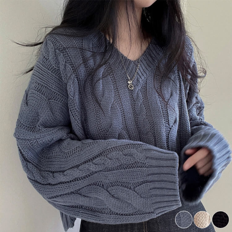 楽天市場】ニット レディース 韓国 ショート丈 クロップド丈 Vネック