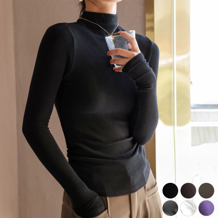 楽天市場】トップス レディース 長袖 シンプル ハイネック シャツ 無地