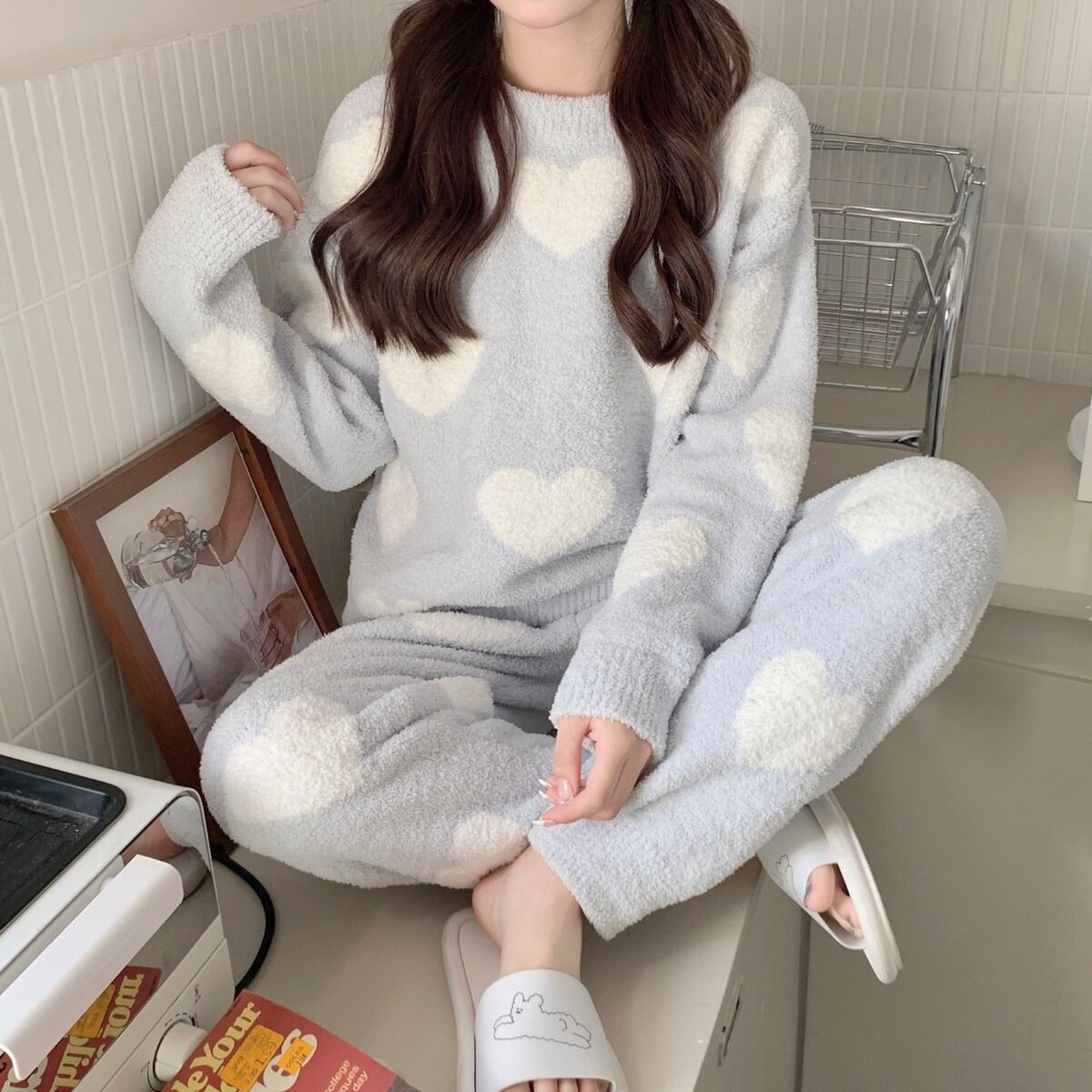 スーパー ルームウェア パジャマ レディース モコモコ 長袖 冬 上下セット かわいい 暖かい 長ズボン 部屋着 外出 大人 ふわふわ パーカー ロングパンツ ルアンナジェナ 送料無料｜MEZOO
