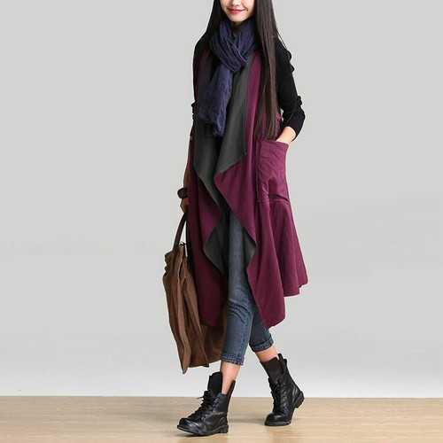 秋服 レディース 大きいサイズ ロングベスト トップス ジャケット リネン 秋 冬 ノースリーブ バイカラー 寒さ対策 シック レディース 大人カッコいい 通勤 カーディガン