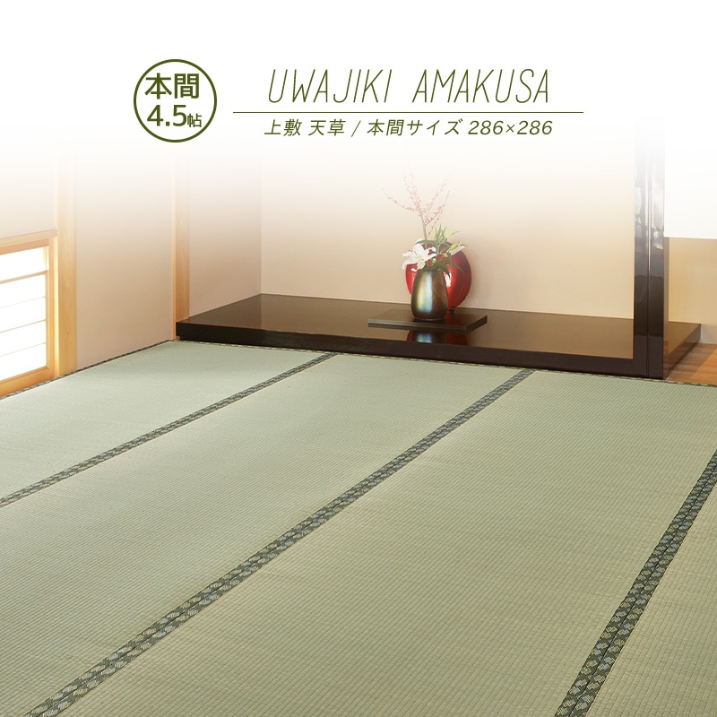 【製造業者直送品】国産 い草風上敷 天草 本間4.5帖 約286×286糎 抗真菌 消臭 国産い草100％ 双目織 全四方縁 日本製 御前上等 キズ押しとどめる 畳 引っ敷き 引っ敷き 和風床材 柄上敷き 和風 和室 通年当て嵌める 熱っぽい引っ敷き相応う 日本産 h38437  新生きて行く