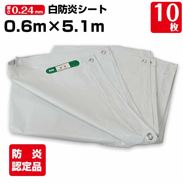 白防炎シート 0.6m×5.1m 厚み約0.24mm 10枚 300P 養生 消防庁認定商品 建設 工事現場用 野積みカバー 塗装作業 輸入品 141261200