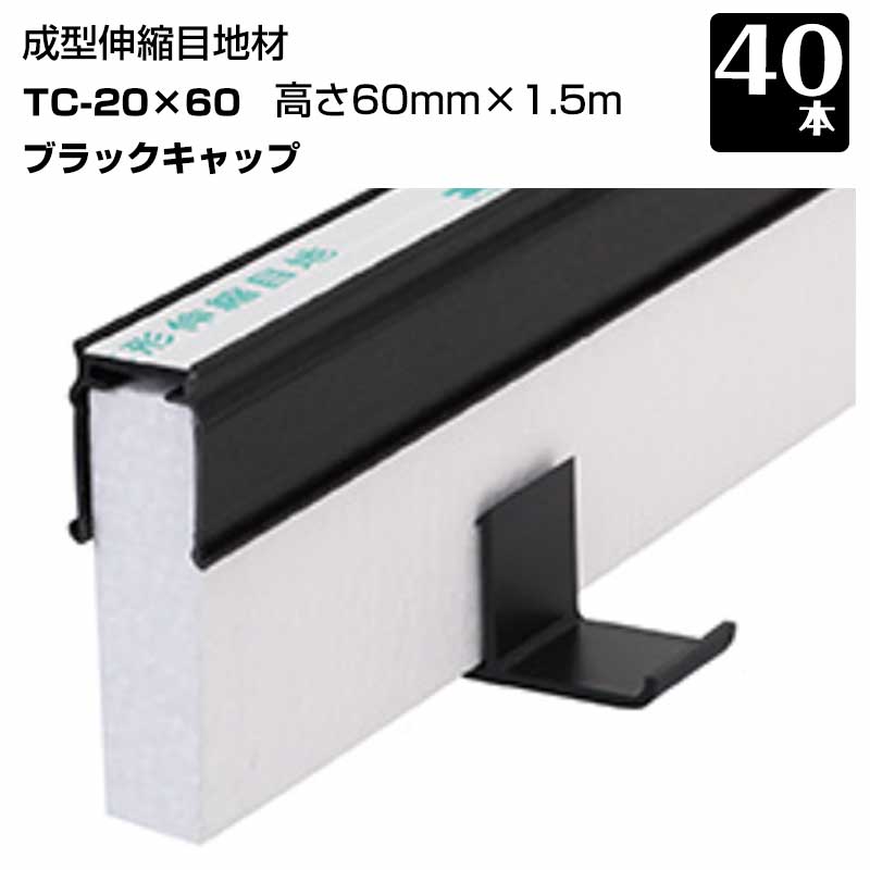 エキスパンタイ 40本セット 黒 TC-20-60 キャップ幅 20mmx高さ60mm×1.5m 成形伸縮目地 土間コンクリート目地 タイセイ