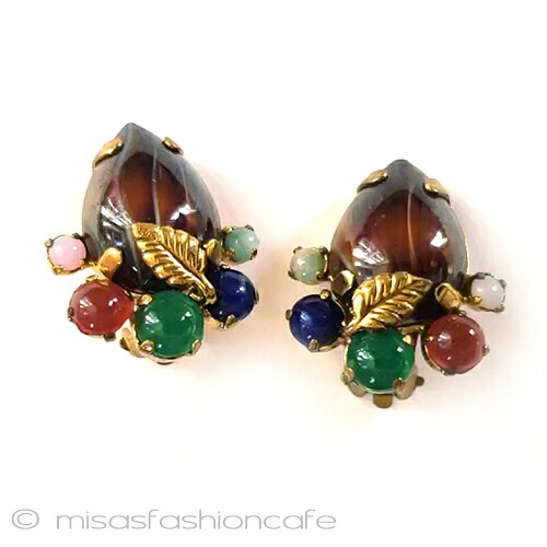 ヴィンテージ　イヤリング　ガラス金葉　　Vintage・antique ヴィンテージジュエリー　アンティーク　アクセサリー 【海外直輸入ＵＳＥＤ品】