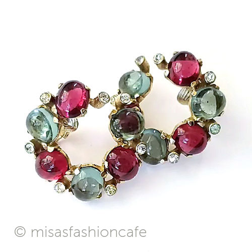 アンティークジュエリーCastlecliff　ガラス　イヤリング 　ヴィンテージ　ビンテージ　Vintage　アクセサリー　ヴィンテージコスチュームジュエリー　蚤の市　プレゼント　ギフト【海外直輸入USED品】