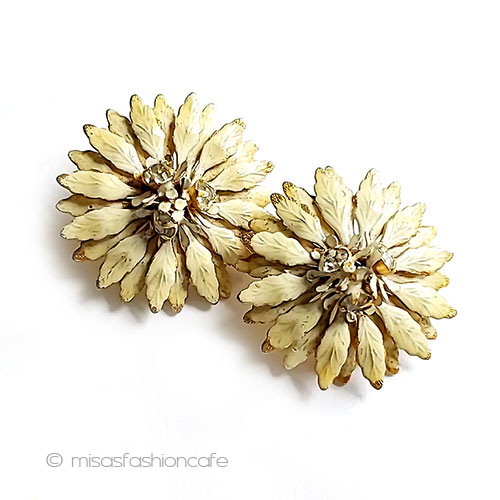 楽天市場】ヴィンテージ ラインストーン金花イヤリング アンティーク