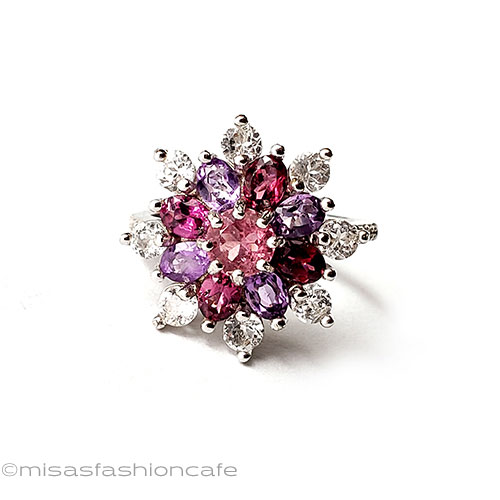 天然アメジストガーネット　花リング　指輪　　Vintage・ヴィンテージジュエリー　 アンティーク　 アクセサリー【海外直輸入USED品】｜ミサズ・ファッション・カフェ