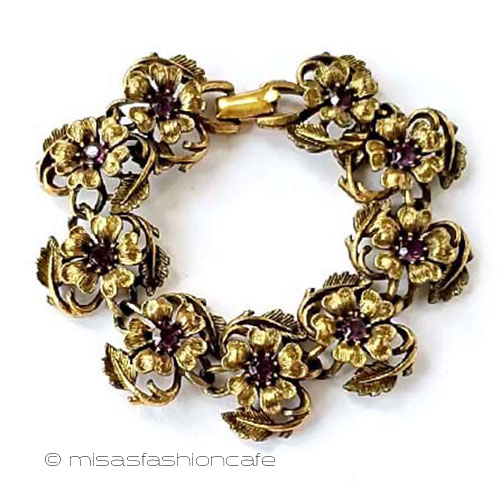 ヴィンテージジュエリー　Coro　花ブレスレット　　Vintage・コスチュームジュエリー　アンティーク　アクセサリー　バングル【海外直輸入USED品】
