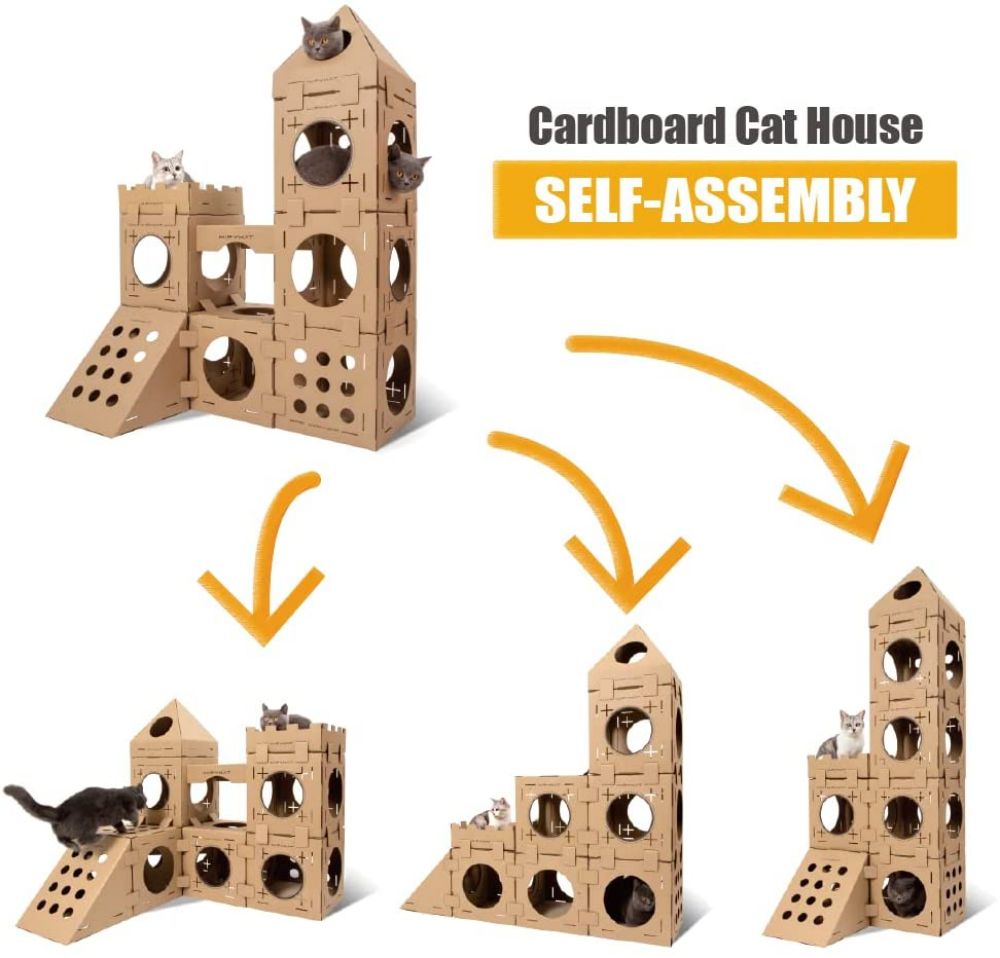 オリジナル キャットハウス ダンボール キャットタワー ペット用品 ペットグッズ 猫のお城 強化ダンボール 猫ハウス 猫用爪研ぎ ストレス解消 簡単組立 多頭飼い 段ボール ジャングルジムタイプ 遊び道具 運動 ダンボールハウス ペットハウス Fucoa Cl