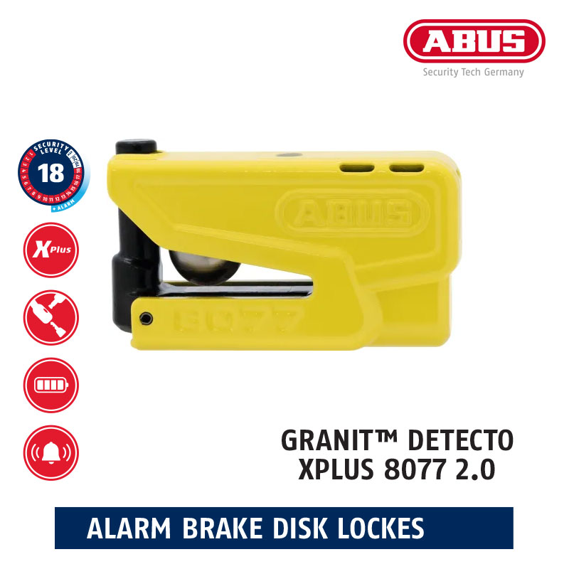 ★送料無料★ ABUS(アブス) GRANIT DETECTO XPLUS 8077 2.0【イエロー】ワンランク上のアラームディスクロック