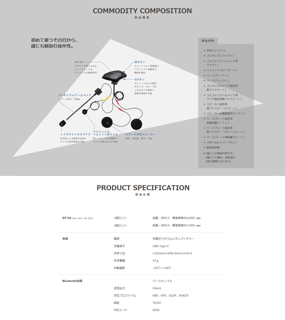 □日本一掃□ デイトナ バイク用 インカム DT-01 (ディーティーオー